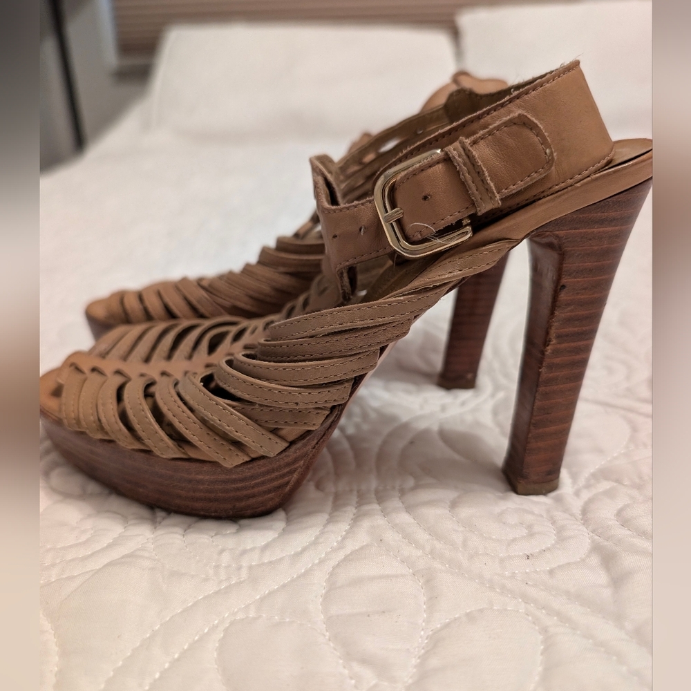 Tan Strappy Heeled Sandals